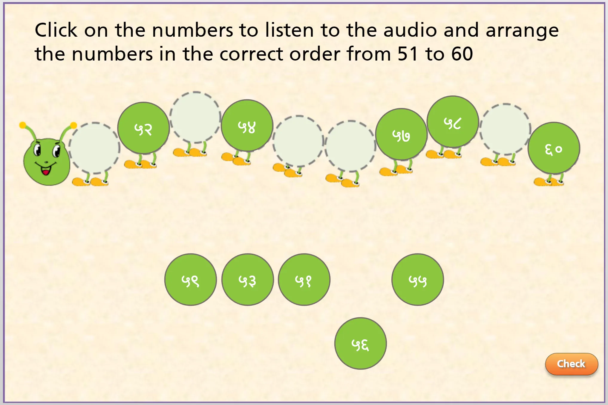 Listening activity: putting the numbers 51 to 60 in order